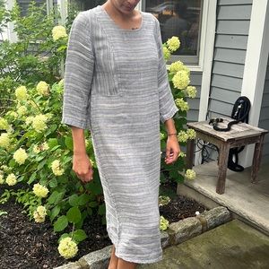 FLAX 100-% Linen Dress size P gray stripe